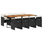 9 Piece Garden Dining Set with Cushions Black Poly Rattan