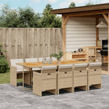 9 Piece Garden Dining Set with Cushions Beige Poly Rattan