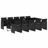 11 Piece Garden Dining Set with Cushions Black Poly Rattan - Front View