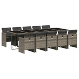 11 Piece Garden Dining Set with Cushions Grey Poly Rattan - Front View
