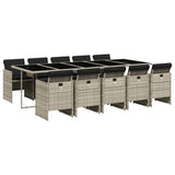 11 Piece Garden Dining Set with Cushions Light Grey Poly Rattan - Front View