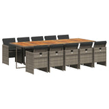 11 Piece Garden Dining Set with Cushions Grey Poly Rattan - Front View