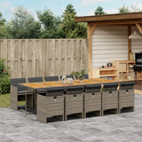 11 Piece Garden Dining Set with Cushions Grey Poly Rattan
