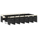 13 Piece Garden Dining Set with Cushions Black Poly Rattan - Front View