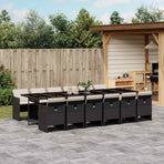 13 Piece Garden Dining Set with Cushions Black Poly Rattan