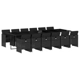 13 Piece Garden Dining Set with Cushions Black Poly Rattan - Front View