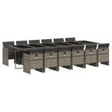 13 Piece Garden Dining Set with Cushions Grey Poly Rattan - Front View