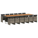 13 Piece Garden Dining Set with Cushions Grey Poly Rattan - Front View