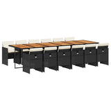 13 Piece Garden Dining Set with Cushions Black Poly Rattan - Front View