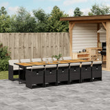 13 Piece Garden Dining Set with Cushions Black Poly Rattan