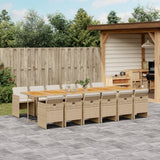 13 Piece Garden Dining Set with Cushions Beige Poly Rattan