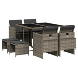 9 Piece Garden Dining Set with Cushions Grey Poly Rattan - Front View