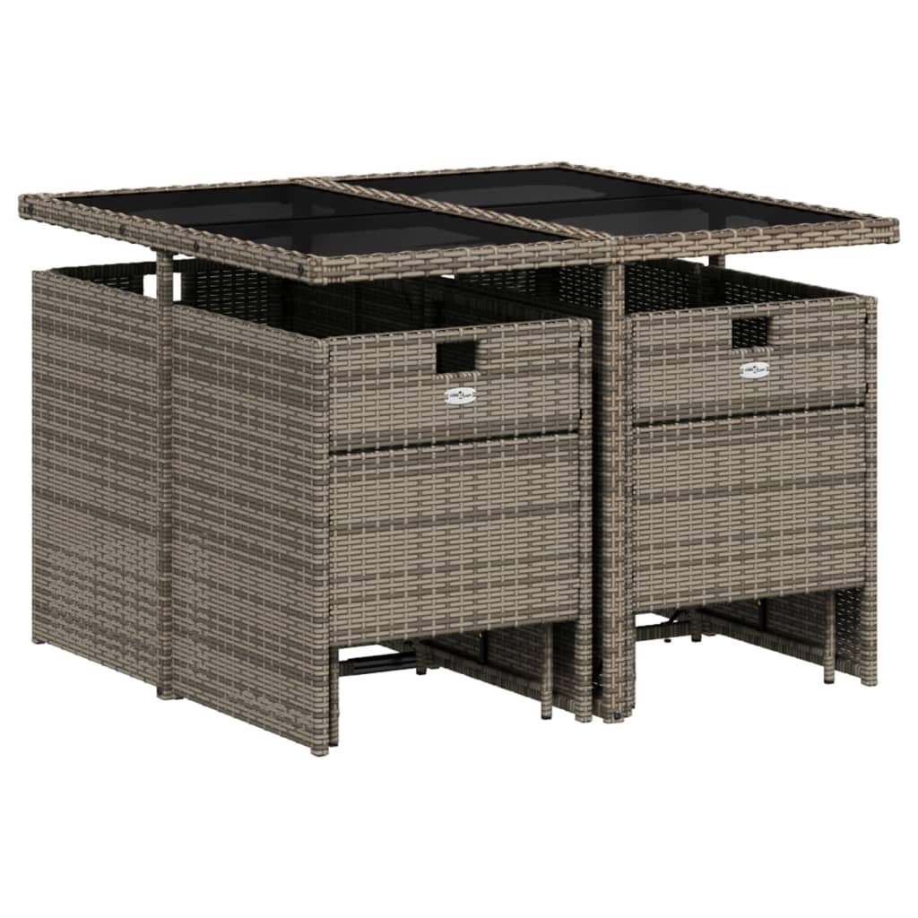 9 Piece Garden Dining Set with Cushions Grey Poly Rattan