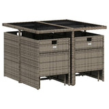 9 Piece Garden Dining Set with Cushions Grey Poly Rattan - Side View