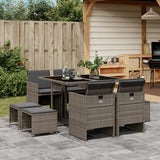 9 Piece Garden Dining Set with Cushions Grey Poly Rattan