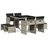 9 Piece Garden Dining Set with Cushions Light Grey Poly Rattan - Front View