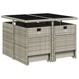 9 Piece Garden Dining Set with Cushions Light Grey Poly Rattan - Side View