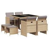 9 Piece Garden Dining Set with Cushions Mix Beige Poly Rattan - Front View