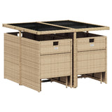 9 Piece Garden Dining Set with Cushions Mix Beige Poly Rattan - Side View