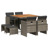 9 Piece Garden Dining Set with Cushions Grey Poly Rattan - Front View