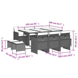 11 Piece Garden Dining Set with Cushions Black Poly Rattan - Rear View