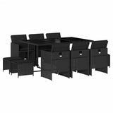 11 Piece Garden Dining Set with Cushions Black Poly Rattan - Front View
