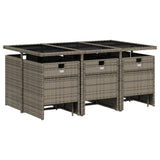 11 Piece Garden Dining Set with Cushions Grey Poly Rattan - Side View