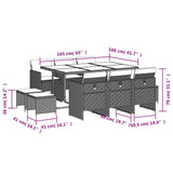 11 Piece Garden Dining Set with Cushions Grey Poly Rattan - Rear View