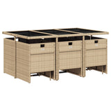 11 Piece Garden Dining Set with Cushions Beige Poly Rattan - Side View