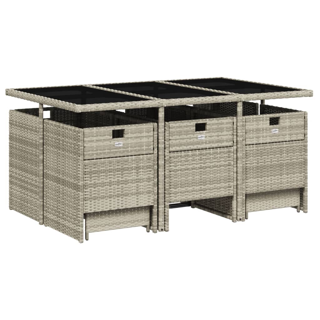 11 Piece Garden Dining Set with Cushions Light Grey Poly Rattan