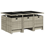 11 Piece Garden Dining Set with Cushions Light Grey Poly Rattan