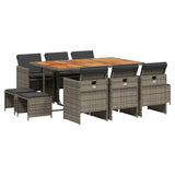 11 Piece Garden Dining Set with Cushions Grey Poly Rattan - Front View