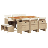 11 Piece Garden Dining Set with Cushions Beige Poly Rattan - Front View