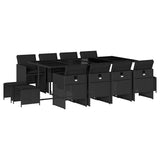 13 Piece Garden Dining Set with Cushions Black Poly Rattan - Front View