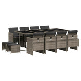 13 Piece Garden Dining Set with Cushions Grey Poly Rattan - Front View