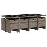 13 Piece Garden Dining Set with Cushions Grey Poly Rattan - Side View