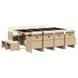 13 Piece Garden Dining Set with Cushions Beige Poly Rattan - Front View