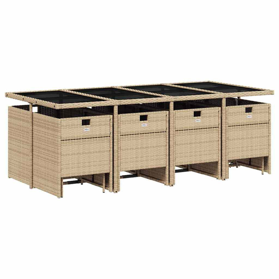 13 Piece Garden Dining Set with Cushions Beige Poly Rattan