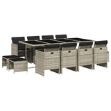 13 Piece Garden Dining Set with Cushions Light Grey Poly Rattan - Front View