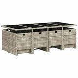13 Piece Garden Dining Set with Cushions Light Grey Poly Rattan - Side View