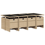 13 Piece Garden Dining Set with Cushions Mix Beige Poly Rattan - Side View