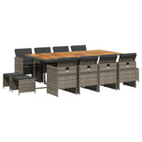 13 Piece Garden Dining Set with Cushions Grey Poly Rattan - Front View