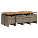 13 Piece Garden Dining Set with Cushions Grey Poly Rattan - Side View