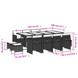 13 Piece Garden Dining Set with Cushions Black Poly Rattan - Rear View
