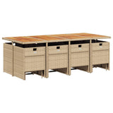 13 Piece Garden Dining Set with Cushions Beige Poly Rattan - Side View