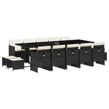 15 Piece Garden Dining Set with Cushions Black Poly Rattan