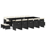 15 Piece Garden Dining Set with Cushions Black Poly Rattan - Front View