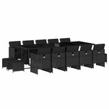 15 Piece Garden Dining Set with Cushions Black Poly Rattan - Front View