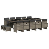 15 Piece Garden Dining Set with Cushions Grey Poly Rattan - Front View