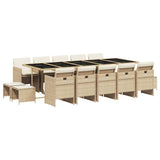 15 Piece Garden Dining Set with Cushions Beige Poly Rattan - Front View